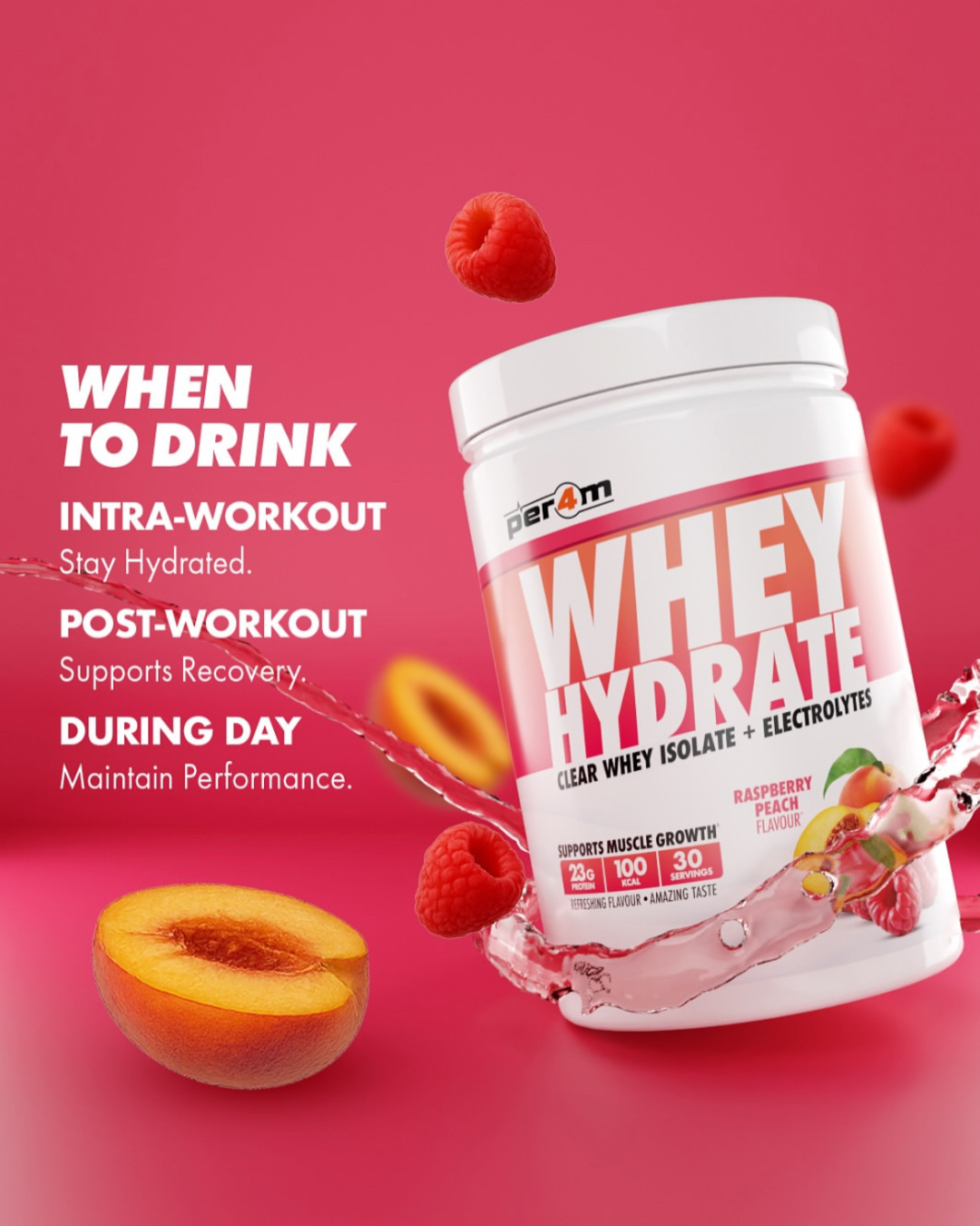 Per4m WHEY Hydrate Clear Whey  protein Isolate Raspberry peach Electrolytes | Megapump
