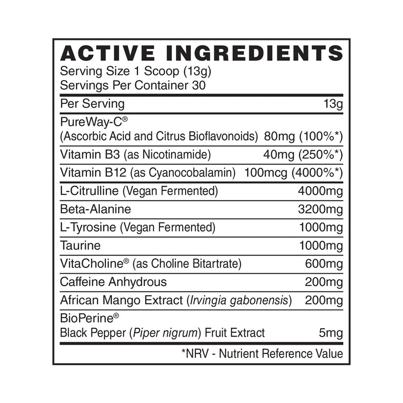 Naughty Boy Energy Pre-workout supplement facts - megapump