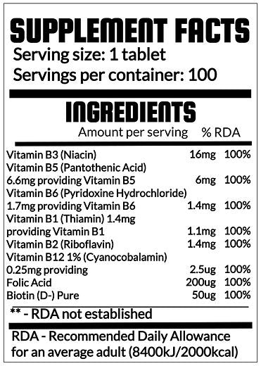Vitamin B Complex 100tabs QRP Nutrition supplement infos | Megapump