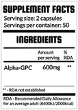 Alpha GPC 100 capsules QRP Nutrition Supplement Facts | Megapump