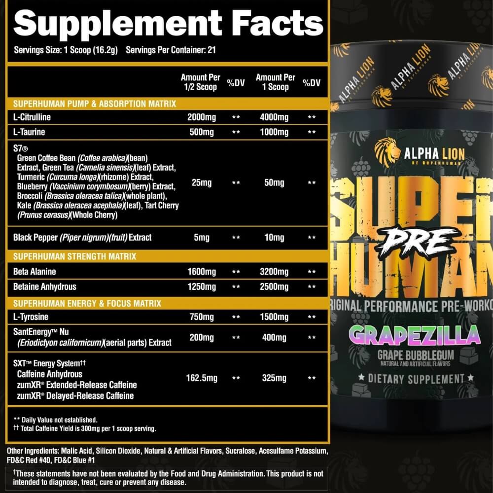 Alpha Lion SuperHuman Pre Workout ingredients | Megapump