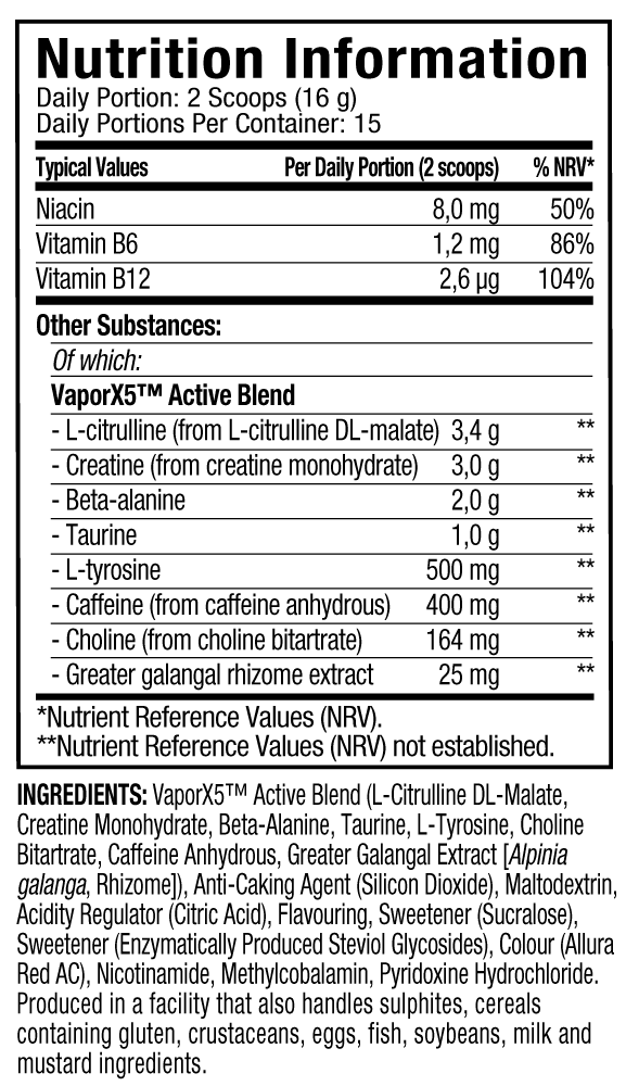 Vapor X5 Pre-workout Muscletech info | Megapump