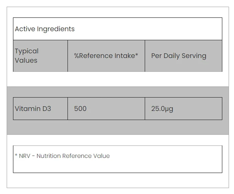 Vitamin D3 MyVitamins 180 softgels nutri info | Megapump