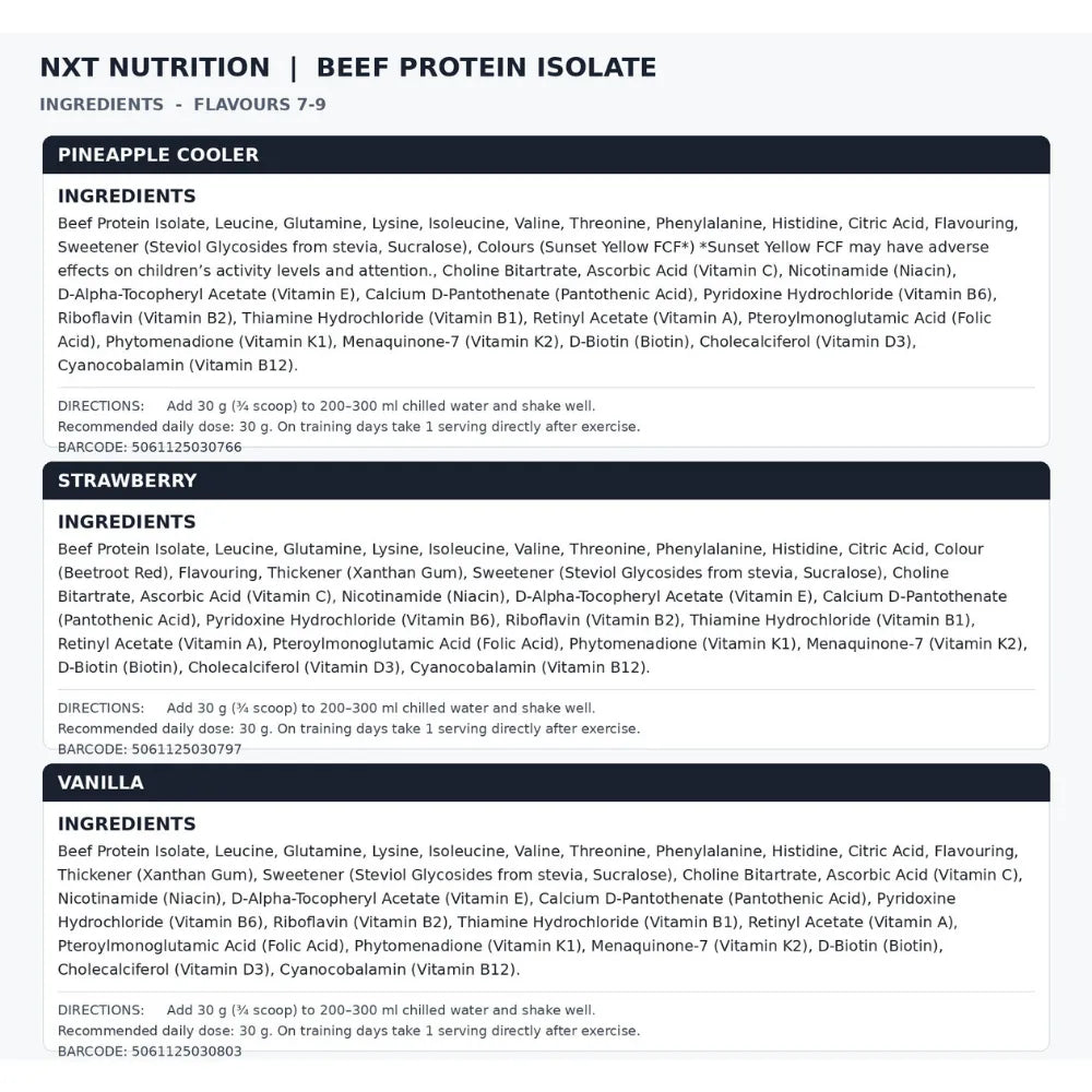 NXT Beef Protein Isolate Professional ingredients | Megapump