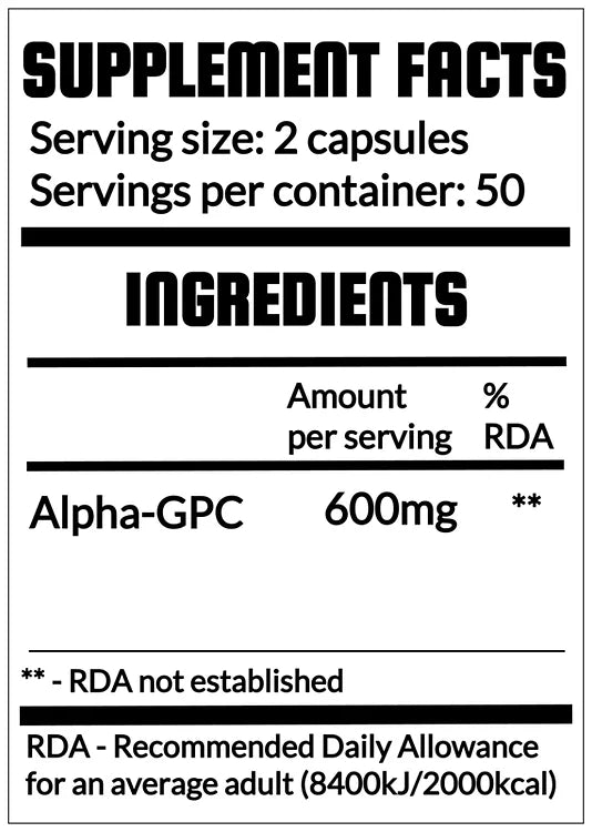 Alpha GPC 100 capsules QRP Nutrition Supplement Facts | Megapump