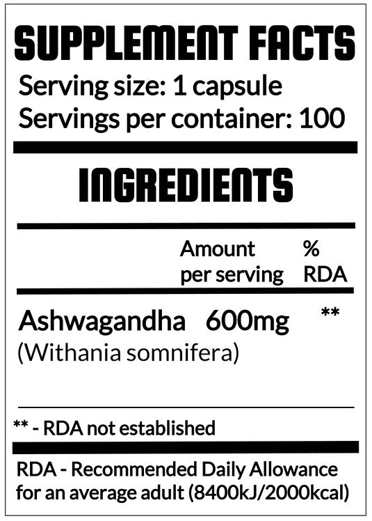 Ashwagandha Strong 600mg 100 caps Qrp Nutrition Supplement info  | Megapump