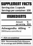 Ashwagandha Strong 600mg 100 caps Qrp Nutrition Supplement info  | Megapump