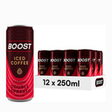 Boost Iced Coffee Double Espresso | 12 Canned Drinks with High Caffeine, Arabica and Robusta Coffee Beans and Milk | Ice Coffee Bulk Drinks | Gluten Free Coffee Espresso Drinks Multipack, 12x250ml