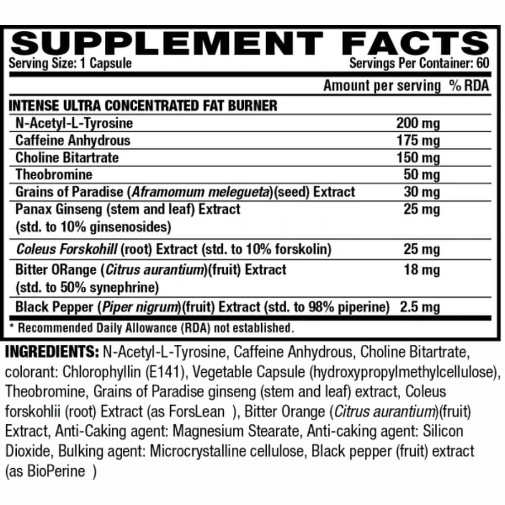 Lipo 6 Black Intense Ultra Concentrate ingredients | Megapump