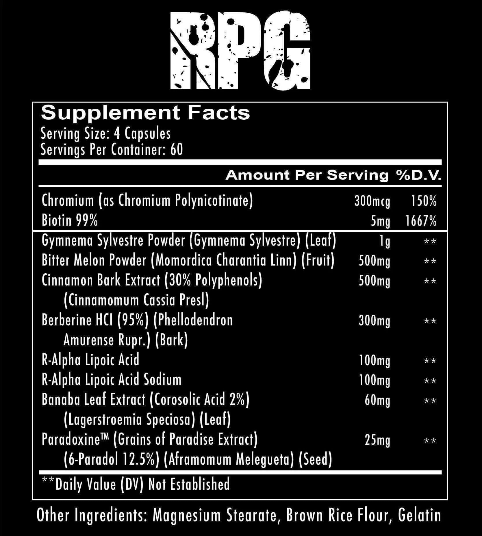 RPG Glucose Disposal Redcon1 240 capsules Supple facts | Megapump