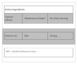 Vitamin D3 MyVitamins 180 softgels nutri info | Megapump