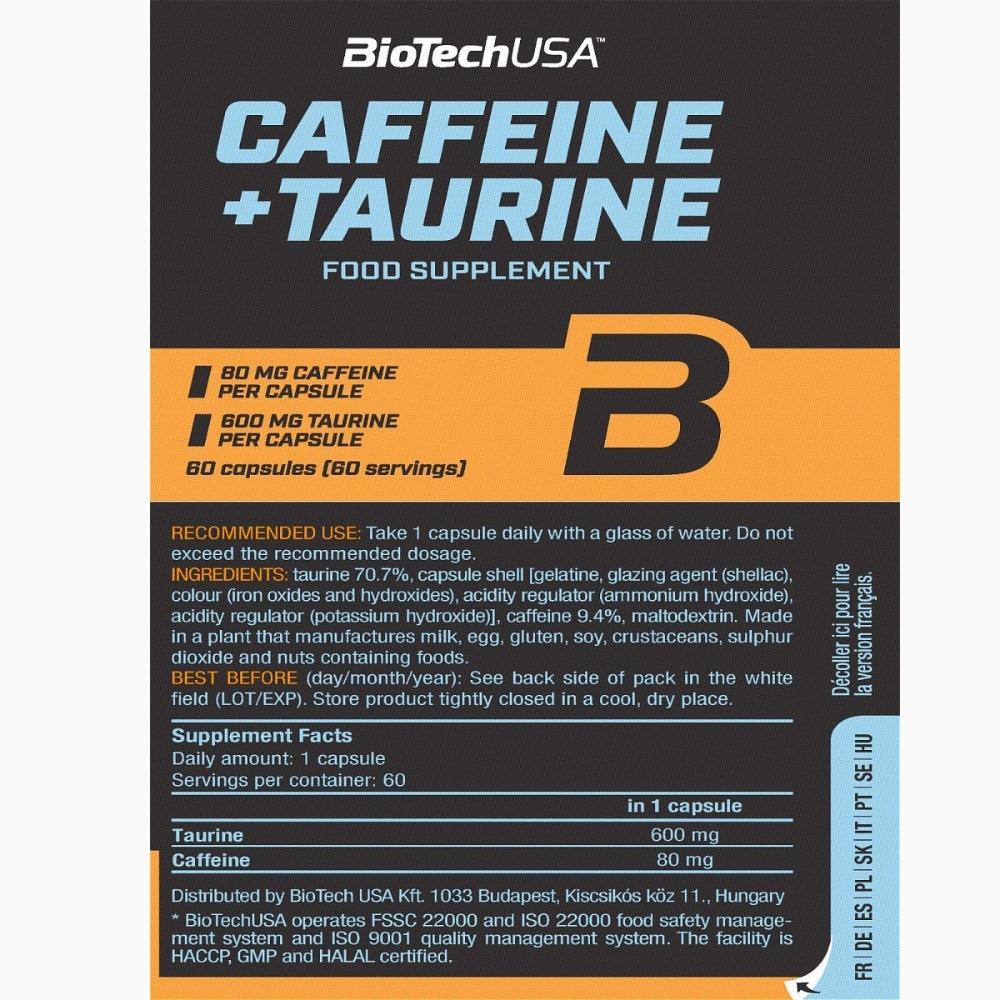 Biotech USA Caffeine + Taurine ingredients | Megapump