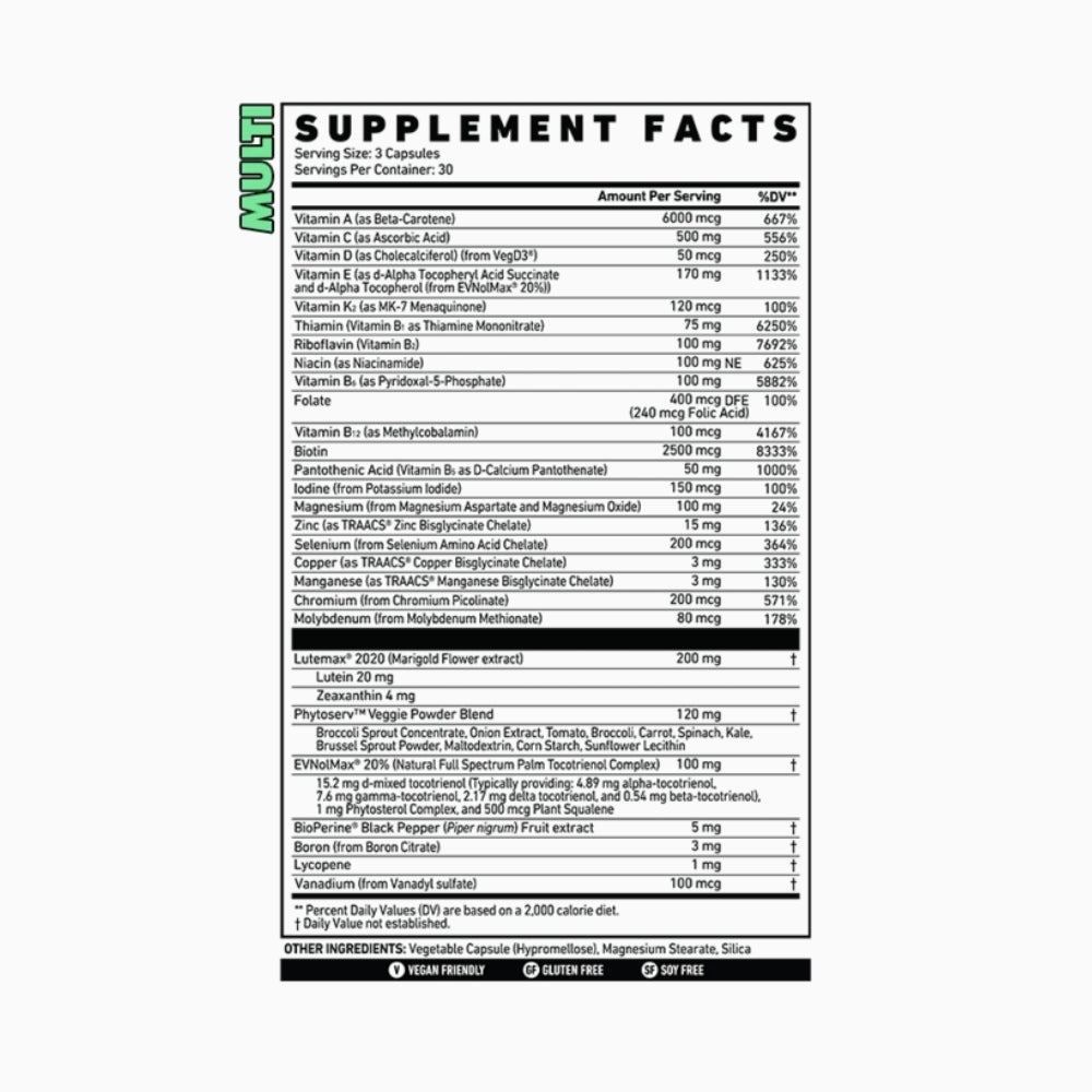 Ghost Multi | Ghost Lifestyle Multivitamin Supplement Facts | Megapump.ie