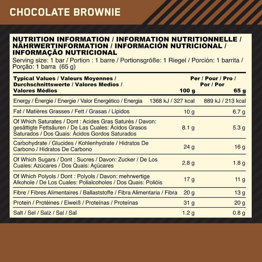 Optimum Nutrition Protein Crisp Bar Chocolate Brownie nutrition information | Megapump.ie